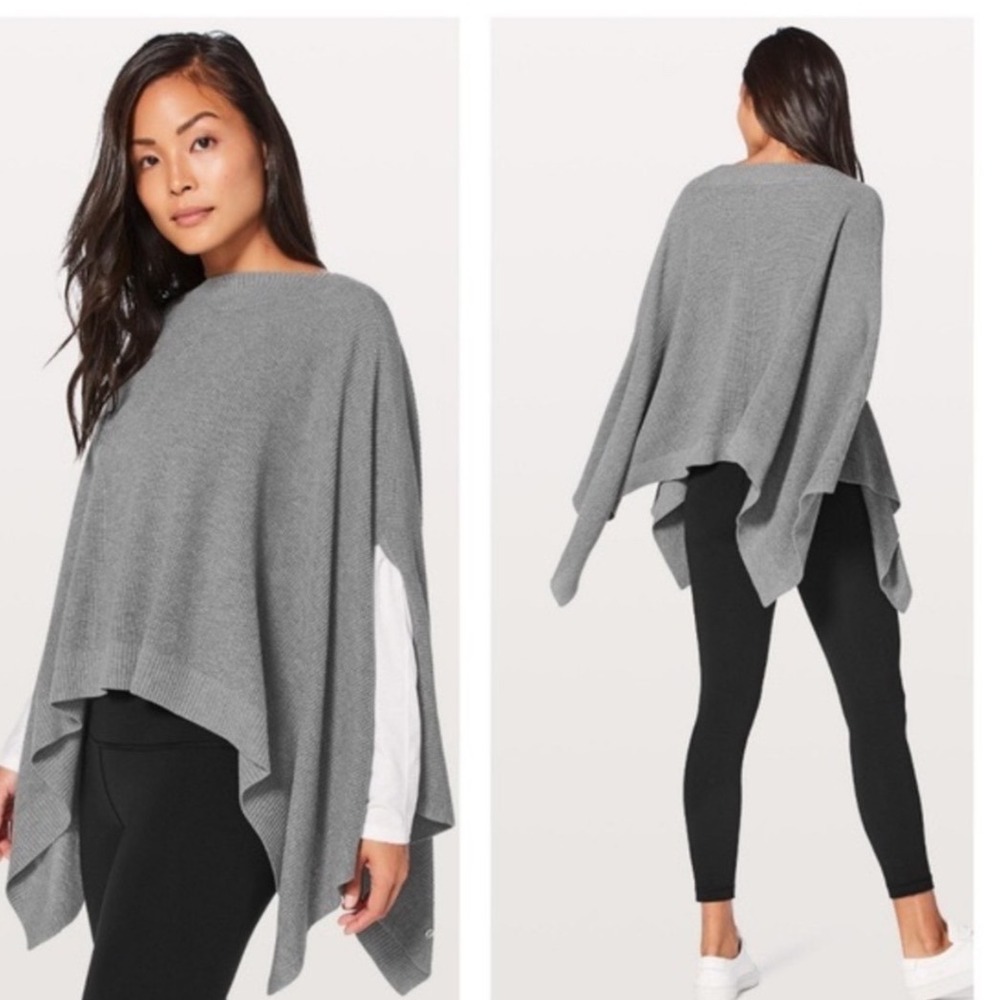 Lululemon Forward Flow Poncho Grey Waffle Asymmetrical Wrap Boat Neck One Size